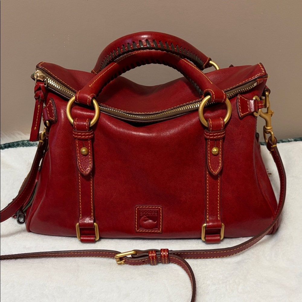 Dooney & Bourke FlorentineRed Leather Satchel with Gold Hardware 2023 Authentic
